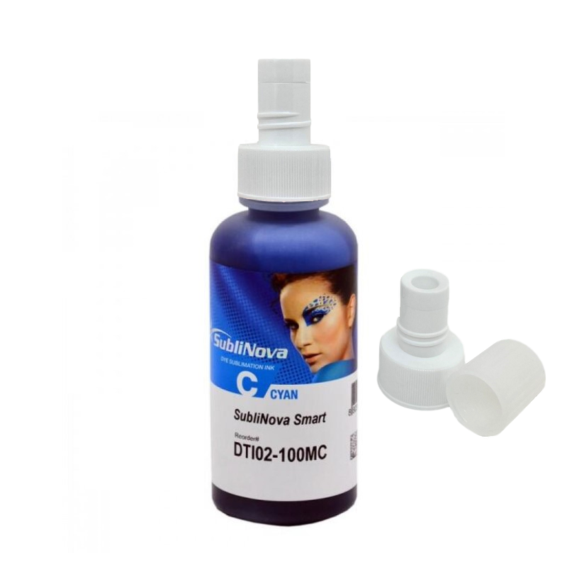 Tinta cian de sublimación SubliNova Smart InkTec, botella de 100 ml y tapón para EcoTank y SC