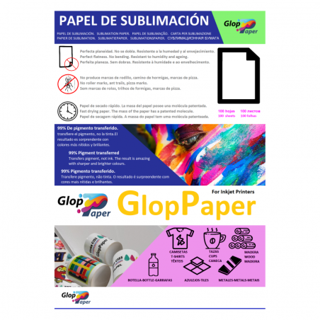 Papier de sublimation à séchage rapide GlopPaper A4, A3, SRA3