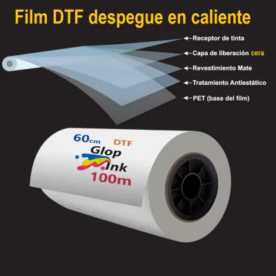 Film DTF bobina 60cm x 100m, rollo PET despegue en caliente GlopInk