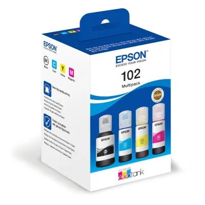 Encre Epson 102 pour EcoTank. Multipack d'encre d'origine comprenant 4 bouteilles de la série 102.
