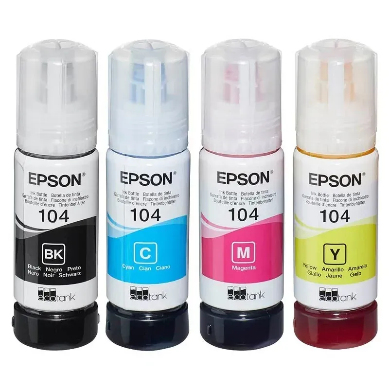 4 bouteilles d'encre Epson 104 pour EcoTank de 65 ml. Encre originale multipack série 104