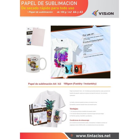 Papel de sublimação Vision 100 folhas
