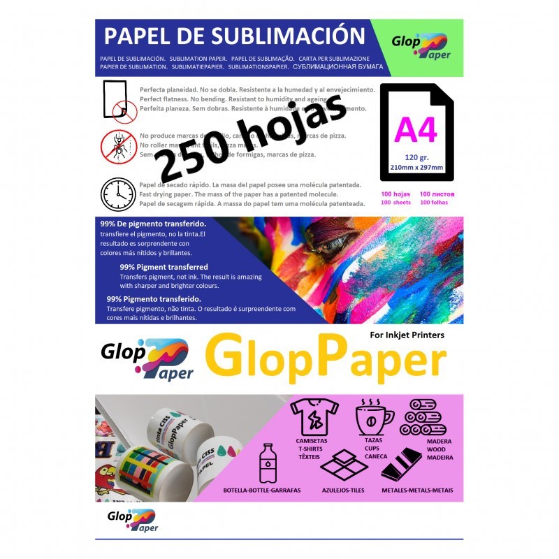 Papier sublimation à séchage rapide GlopPaper 250 feuilles A4