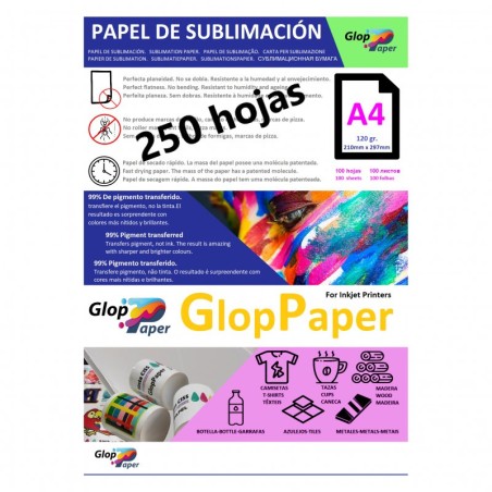 Papel de sublimação de secagem rápida GlopPaper 250 folhas A4