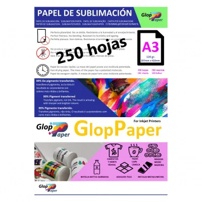 Papier sublimation à séchage rapide GlopPaper 250 feuilles A3