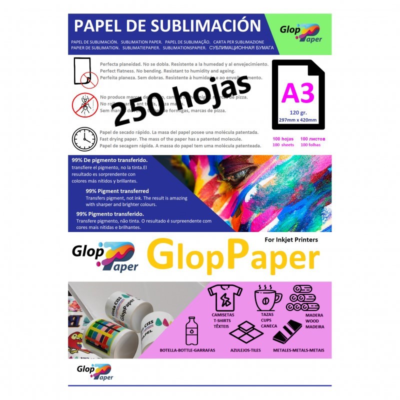 Papier sublimation à séchage rapide GlopPaper 250 feuilles A3